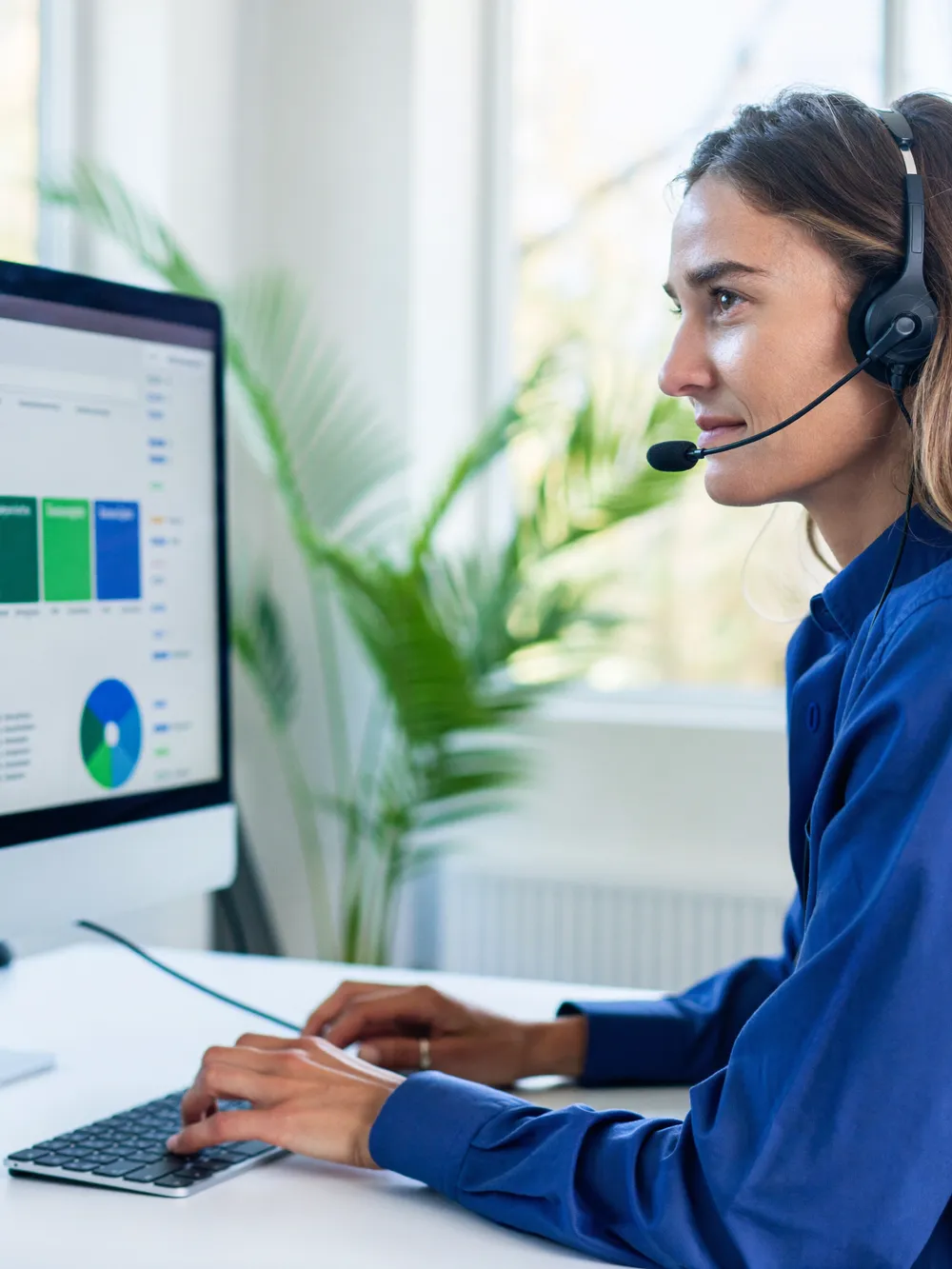 A friendly NationWide MedCore patient-billing representative on a support call